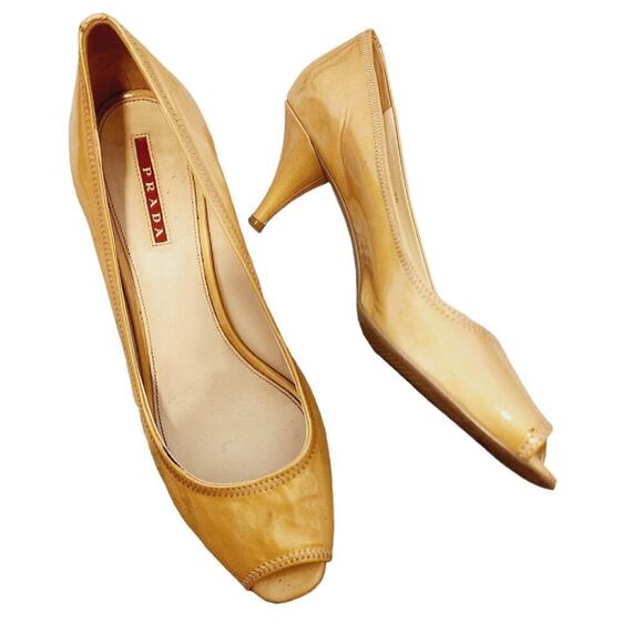 PRADA YELLOW PEEP TOE LEATHER PUMP SIZE 39 6.5 - Picture 1 of 12